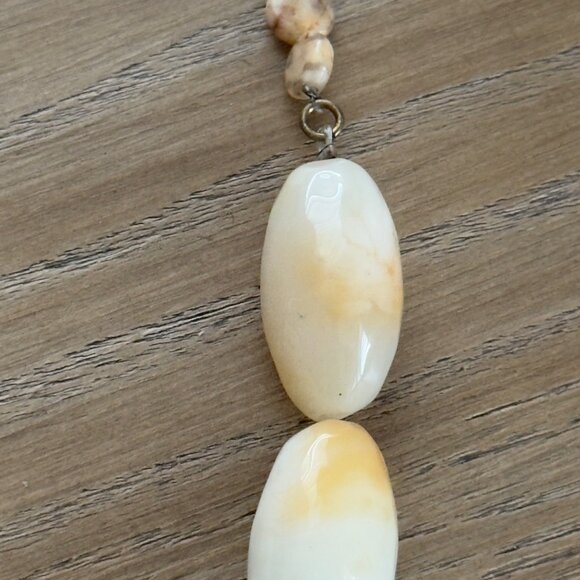 John Wind Beaded Necklace With Ombre Tassel Yellow Cream Stone Beads - Picture 7 of 16